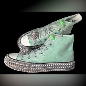 Studded Green High-Top Sneakers